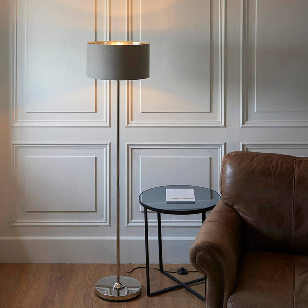 Salonowa lampa podłogowa Highclere 112570 z abażurem brązowa nikiel