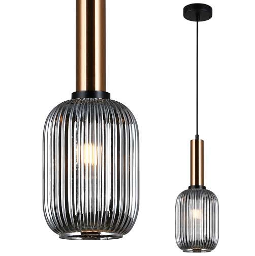 LAMPA wisząca ANTIOLA PND-5588-1M-BRO+SG Italux szklana OPRAWA loftowy zwis plisowany mosiężny przydymiony