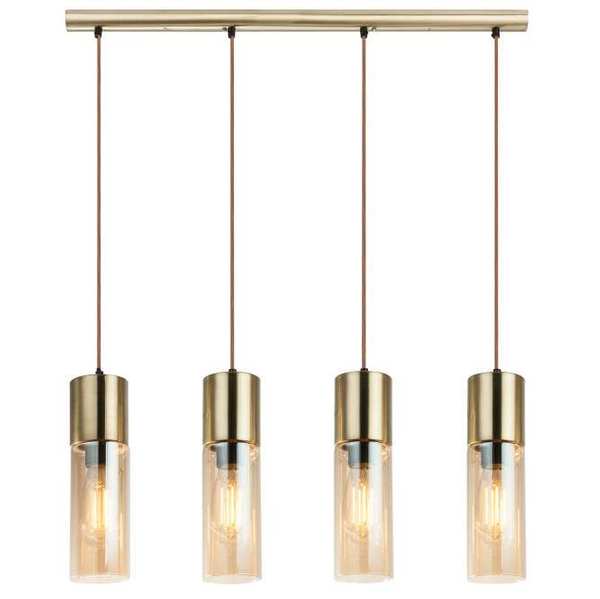 Wisząca LAMPA loft ANNIKA 21000-4HM Globo szklana OPRAWA tuby ZWIS na listwie mosiężny bursztynowy