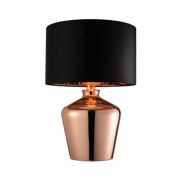 Abażurowa lampka nocna Waldorf 61149 na stolik czarna miedziana