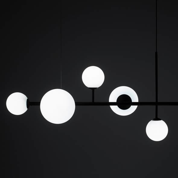 Wisząca lampa DIONE 1092K1 Aldex modernistyczna kule szklane sticks czarne