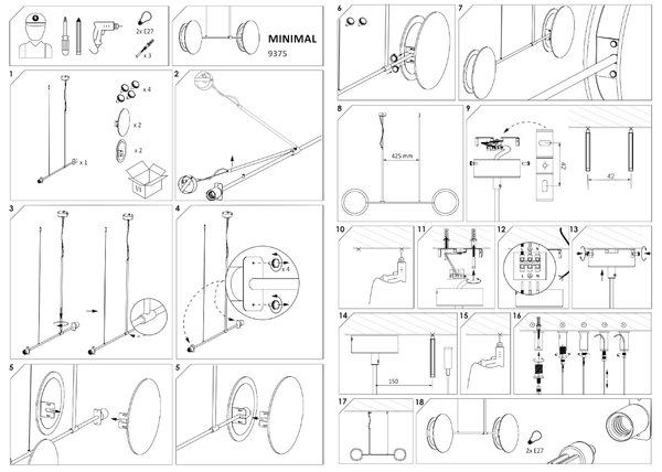 Skandynawska lampa wisząca Minimal 9375 drewniane koła do kuchni