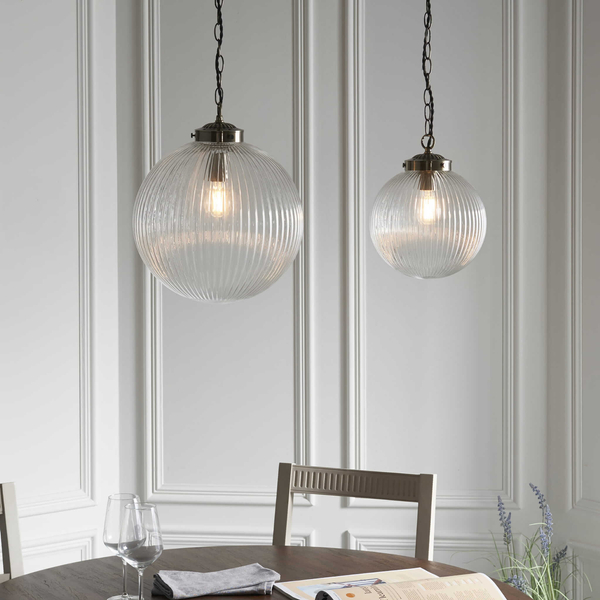 Kulista lampa wisząca Brydon 71123 Endon łańcuch szkło przezroczysty mosiądz