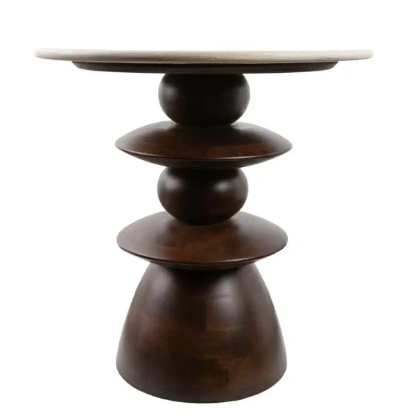 Ława kawowa RONDA MM001501100406 brązowa beżowa drewno marmur 50cm