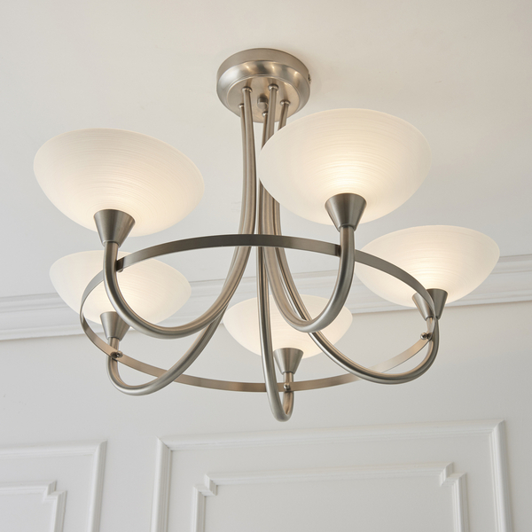 Lampa sufitowa CAGNEY-5SC Endon szklane kielichy satynowy chrom białe