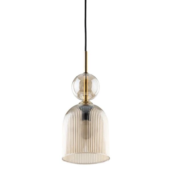 Szklana wisząca lampa Sophia Cognac 11039 ryflowana brązowy