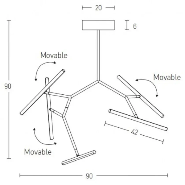 Sufitowa ledowa lampa 2070 LED 49W 3000K listwy gałęzie czarne