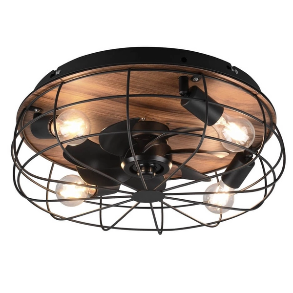 Plafon z wentylatorem VULKOR DL032-61105 RL Light loft druciak drewniany czarny