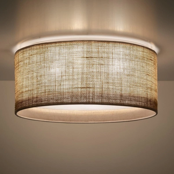 Okrągły plafon jutowy klosz Juta 5798 TK Lighting do salonu brązowy biały