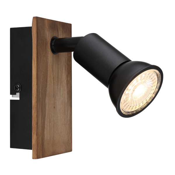 Lampa ścienna Drew 57998-1W reflektorek drewniany czarny