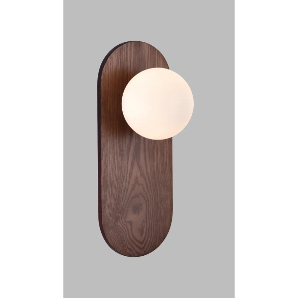 Lampa ścienna POINT W0476 brązowa biała drewniana szklana kula G9 okrągła do jadalni