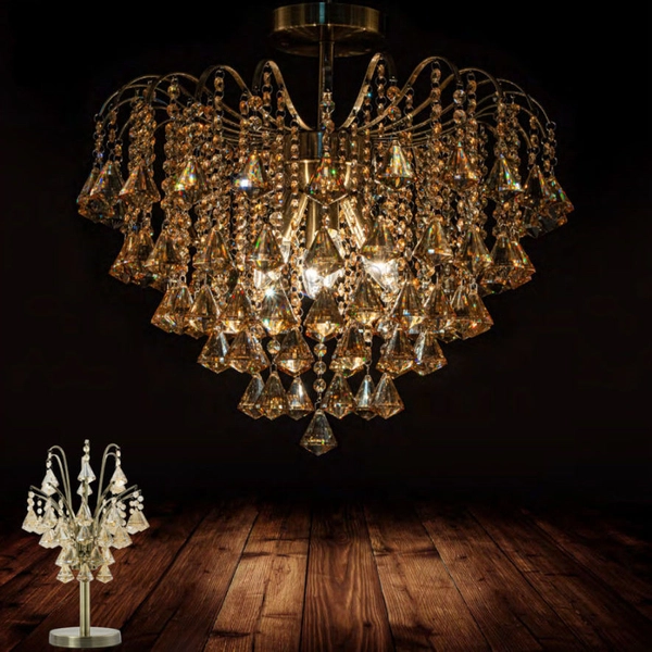 Kryształowa LAMPA sufitowa Belweder 5193/4 21QG Elem metalowa OPRAWA crystal glamour mosiądz bursztynowa