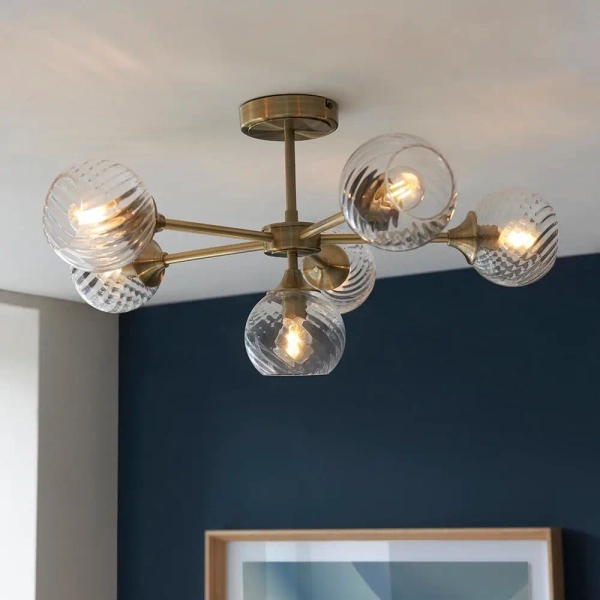 Sufitowa lampa szklana Allegra 103171 kule spiralne mosiądz
