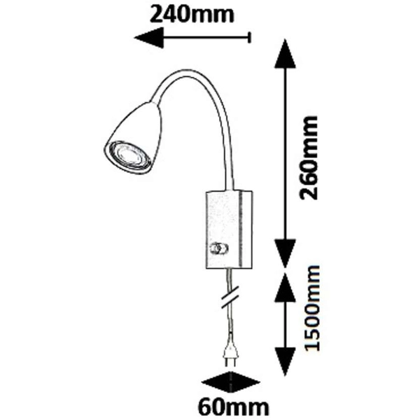 Ścienna LAMPA kinkiet MIKA 6719 Rabalux metalowa OPRAWA przewód regulowana nocna włącznik czarna
