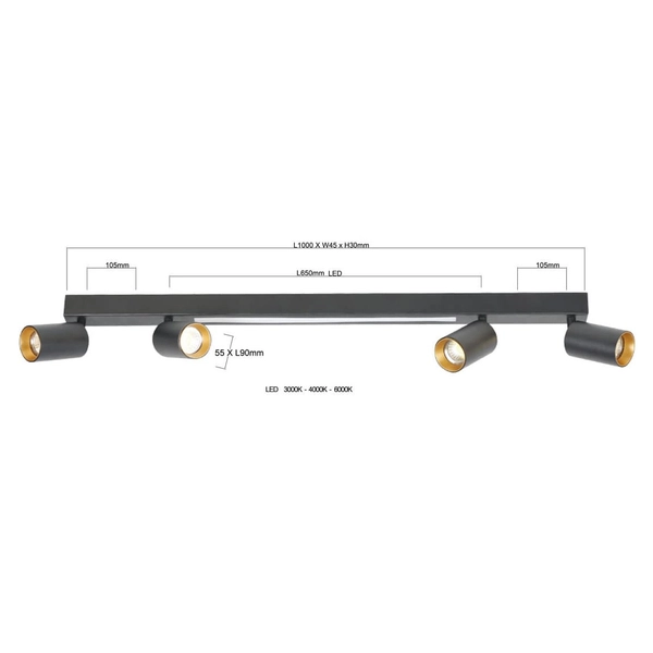 Reflektorki sufitowe Perugia LP-0703/4C BK Light Prestige LED 50W 3000-6000K czarna