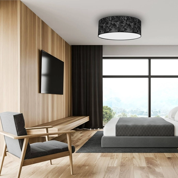 Abażurowy plafon salonowy Satino okrągły czarny srebrny