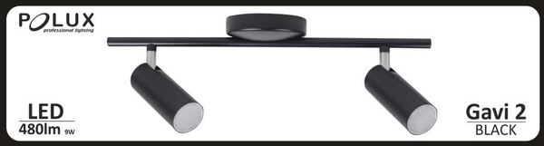 Lampa sufitowa GAVI 308429 Polux ścienna listwa LED 9W 3000K regulowane reflektorki tuby czarne