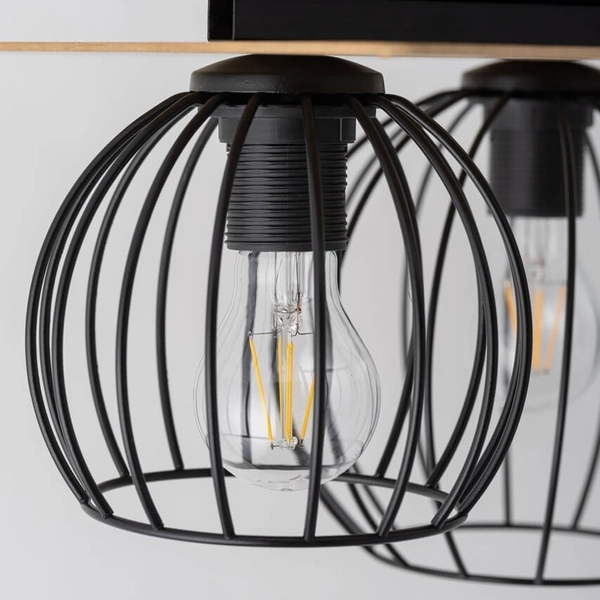 Metalowa lampa sufitowa Cyber 32355 hygge do pokoju czarna drewno