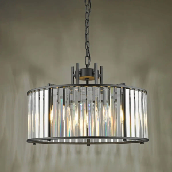 Kryształowa wisząca lampa Kiran KIR0522 regulowana na łańcuchu czarna