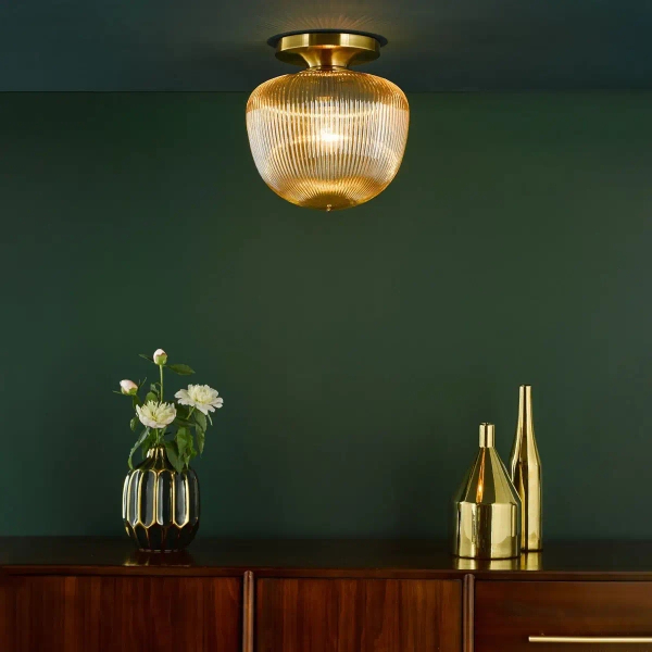 Sufitowa lampa do salonu Abrielle ABR5206 szklana bursztynowa