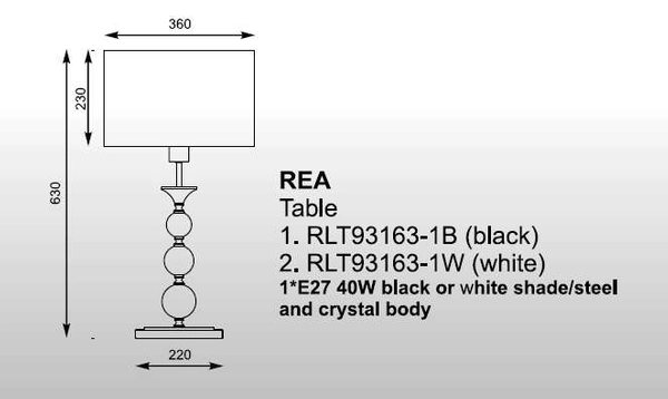 Abażurowa Lampa stołowa REA RLT93163-1B stojąca LAMPKA okrągła czarna