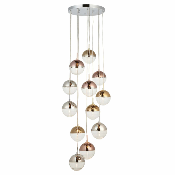 Zwisająca lampa wielopunktowa Paloma 98115 Endon kule chrom złoty przezroczysty