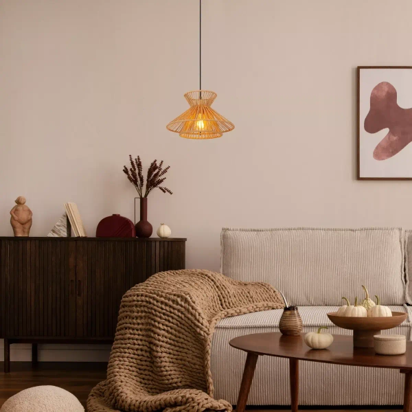 Ekologiczna lampa zwis TASMAN 10420/32/72 Lucide do salonu beżowa mosiądz