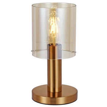 Biurkowa LAMPA loftowa SARDO TB-5581-1-BRO+AMB Italux skandynawska LAMPKA biurkowa tuba stojąca szklana mosiądz bursztynowa