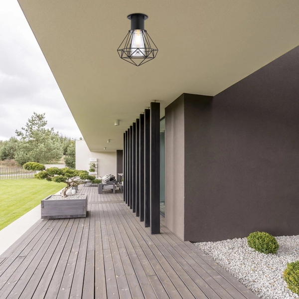 Zewnętrzna LAMPA sufitowa HORACE 31358 Globo druciana OPRAWA metalowa industrialna outdoor IP44 czarna