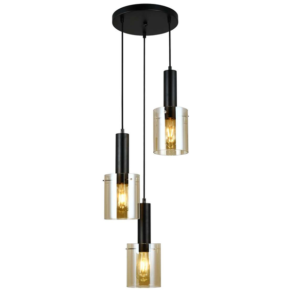 Skandynawska LAMPA wisząca SARDO PND-5581-3A-BK+AMB Italux szklana OPRAWA loftowy ZWIS tuby kaskada bursztynowa czarna
