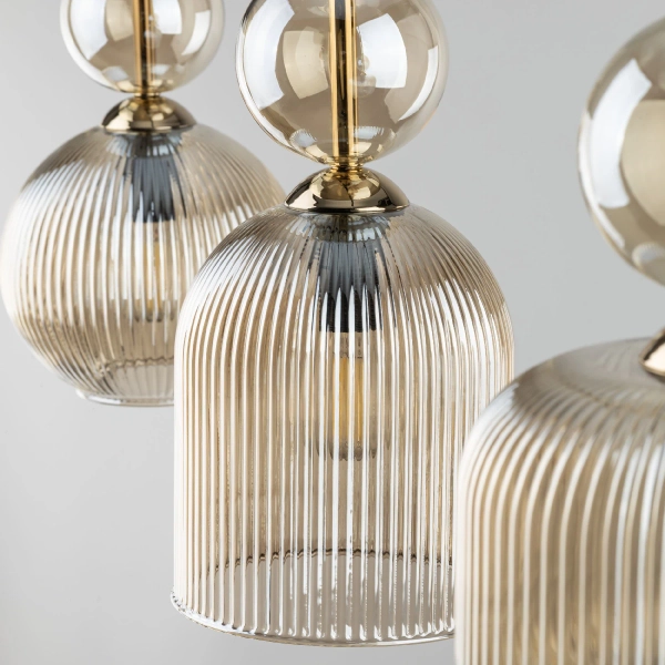 Szklana wisząca lampa Sophia Cognac 11042 ryflowana bursztynowa beżowy