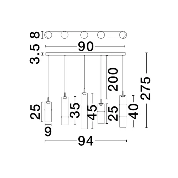 Zwisające cylindry SARTANO LE45169 LED 18W 3000K złota