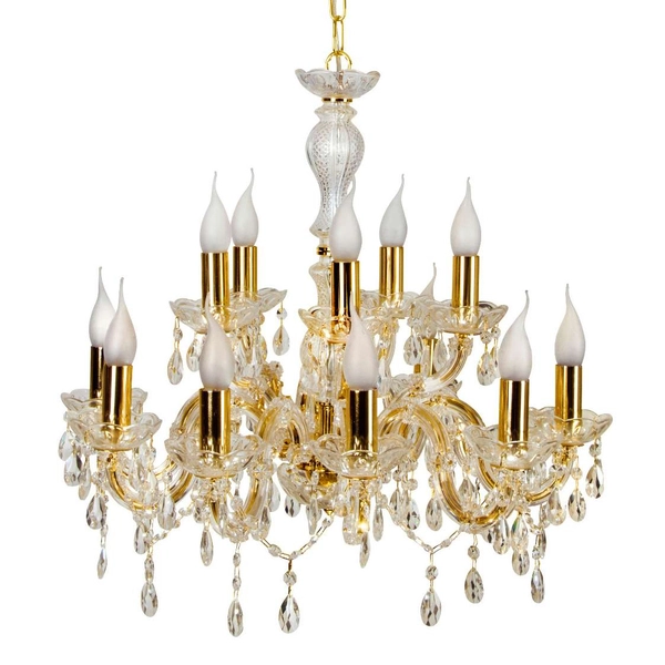 Pałacowa lampa wisząca MARIA TERESA 30-94608 świecznikowy kryształki złote