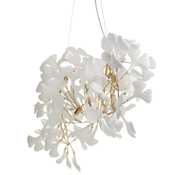 Dekoracyjna lampa wisząca Botanika XY080P-120 Step liście ceramika biały złoty