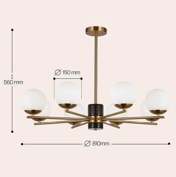 Żyrandol do salonu Marble MOD187PL-08BS Maytoni kuliste klosze mosiądz