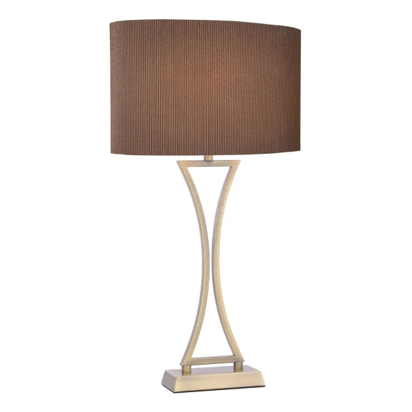 Stołowa lampa do salonu Oporto OPO4175 z abażurem brązowy mosiądz