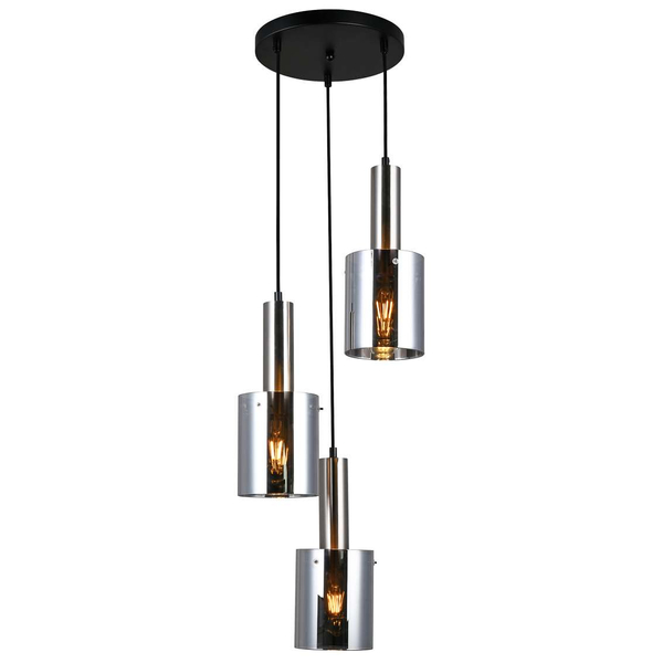 Wisząca LAMPA loftowa SARDO PND-5581-3A-SC+SG Italux szklana OPRAWA skandynawski ZWIS tuby kaskada nikiel przydymiona