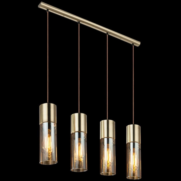 Wisząca LAMPA loft ANNIKA 21000-4HM Globo szklana OPRAWA tuby ZWIS na listwie mosiężny bursztynowy