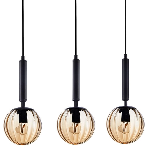 Modernistyczna LAMPA wisząca RAVENA PND-2324-3L BK+AMB Italux szklane kule zwis kaskada czarna bursztynowa