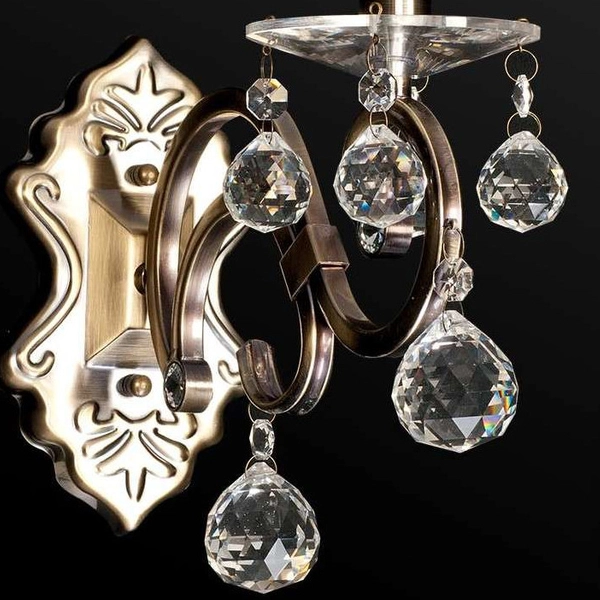 Kinkiet LAMPA ścienna VEN K-BH 12075/1 klasyczna OPRAWA abażurowa z kryształkami wzory crystal patyna kremowa
