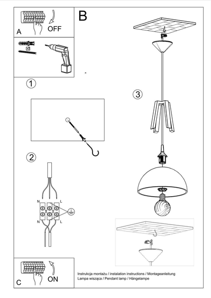 LAMPA wisząca SL.0388 metalowa OPRAWA okrągły ZWIS rustykalny drewno biały