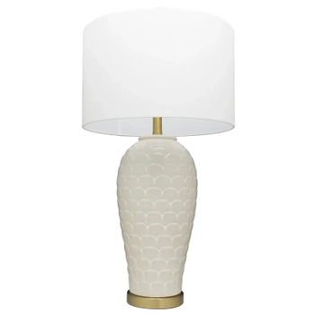 Lampa stołowa Murcia T01033BR-WH walec łuski ceramiczna mosiądz biały