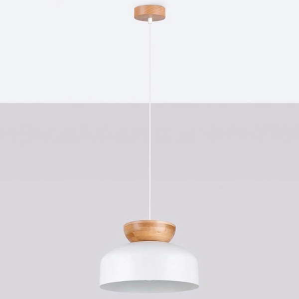 Wisząca lampa nad stół Marion SL.1350 kopuła kuchenna drewniana biała