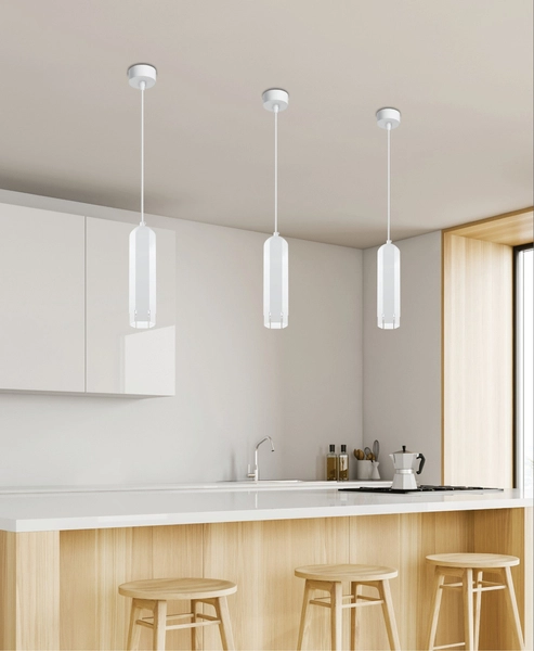 Industrialna lampa wisząca Tuba 31-77684 sześciokątna metalowy zwis biały