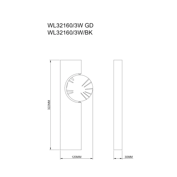 Naścienna lampa Flux WL32160/3W/BK LED 3W 3000K złota czarna