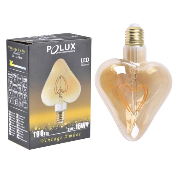 Designerska żarówka dekoracyjna Vintage Amber 316608 Polux E27 serce 2,3W 170lm 230V biała ciepła