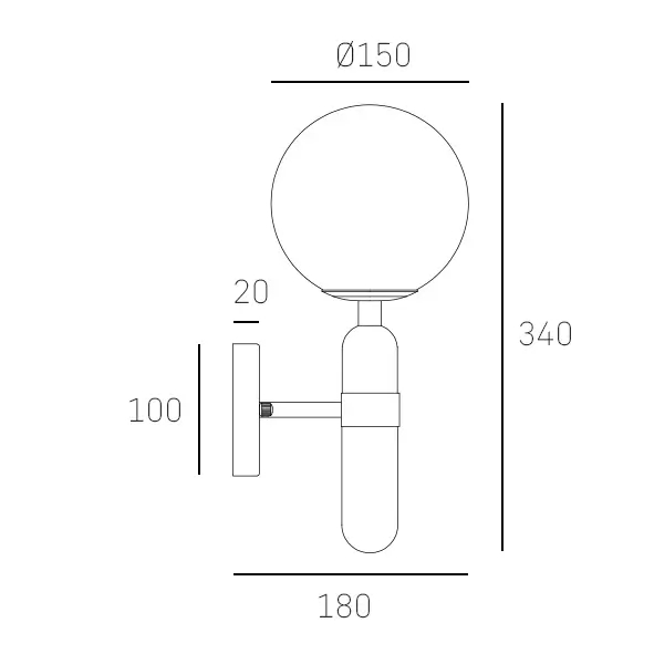 Loftowa LAMPA ścienna La Spezia W01350BK Cosmolight szklany kinkiet do sypialni kula ball czarna