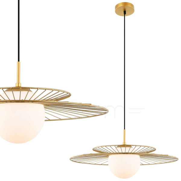 LAMPA wisząca SARAH MDM-4000/1 GD Italux druciana OPRAWA szklana kula ball ZWIS loft kapelusz złoty biały