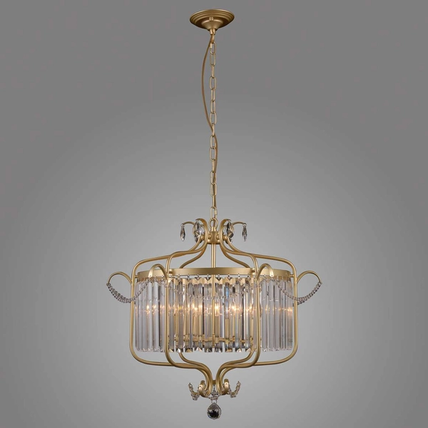 Żyrandol LAMPA wisząca RINALDO PND-33057-6-CH.G Italux metalowa OPRAWA z kryształami crystal ZWIS na łańcuchu złoty szampański