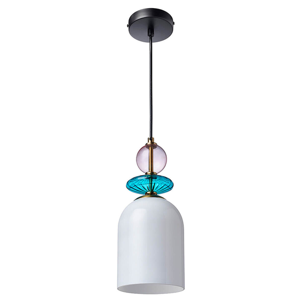 Zwisowa lampa szklana Tropea LP-2004/1P M WH kopuła biała niebieska